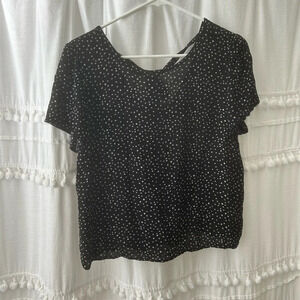 xhilaration black polka dot crop shirt with tie in back size M